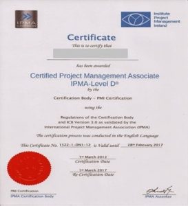 گواهینامه IPMA Level D- مدارک مدیریت پروژه