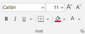 ابزارهای بخش Font در زبانه Home اکسل
